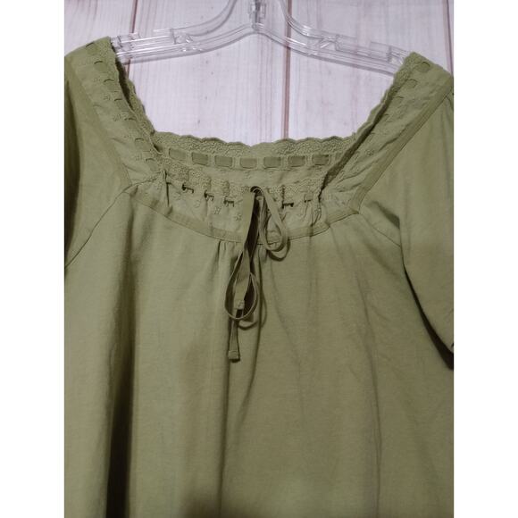 Avenue Shirt Ladies 14 Green Short Sleeve Peasant‎ Bohemian - Picture 3 of 5